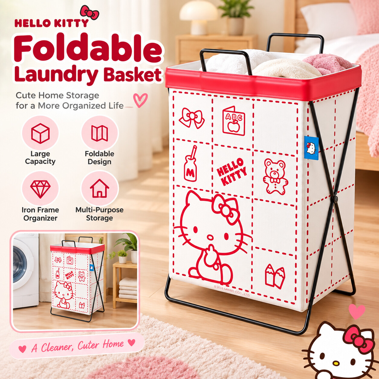 Home Edit Bathroom Storage - Cinnamoroll Kuromi Sanrio Çelik Çerçeveli Büyük