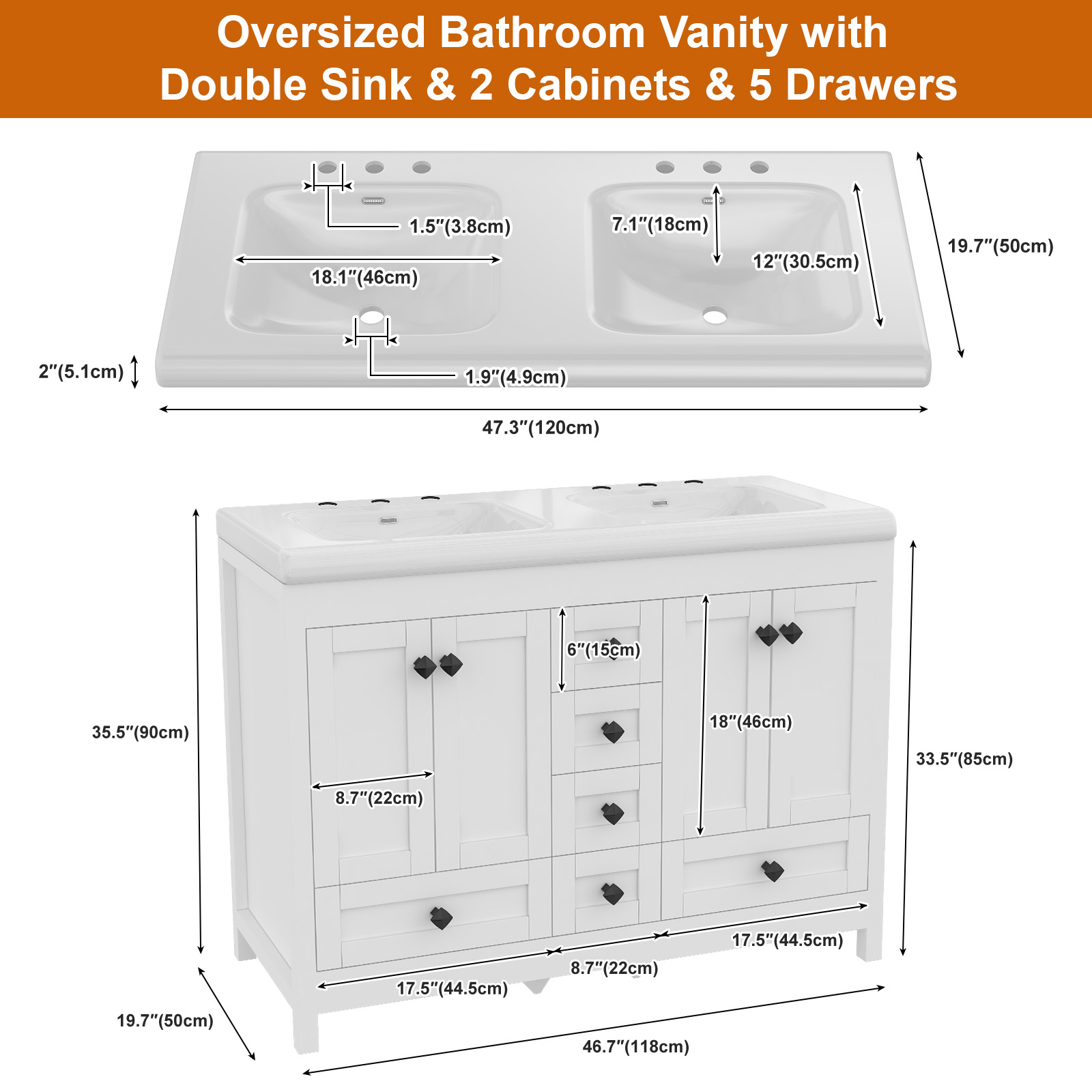47.3 İnç Beyaz Banyo Dolabı Çi - Home Bathroom Vanity Combo incelemesi ve fiyatı